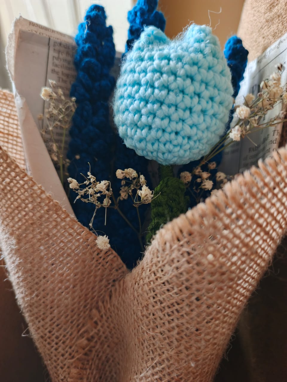 Tulip & Lavender Burlap Wrapped Bouquet