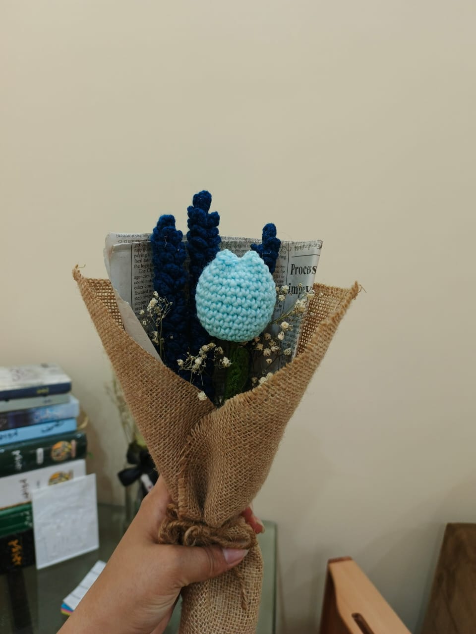 Tulip & Lavender Burlap Wrapped Bouquet